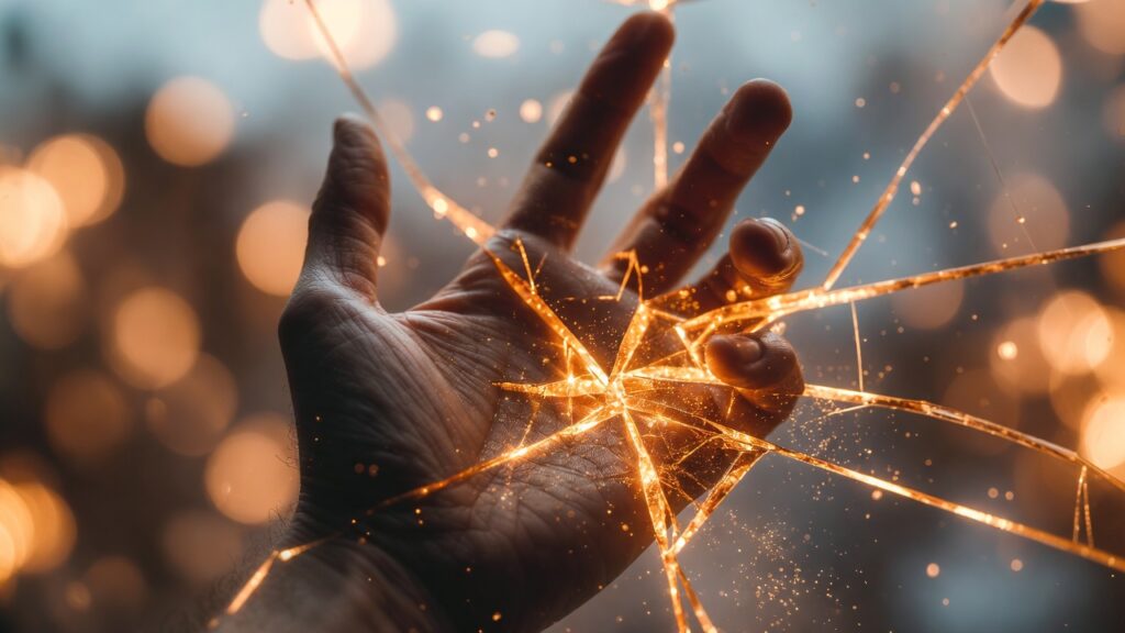 "Mano rompiendo cadenas invisibles - liberación emocional y empoderamiento"